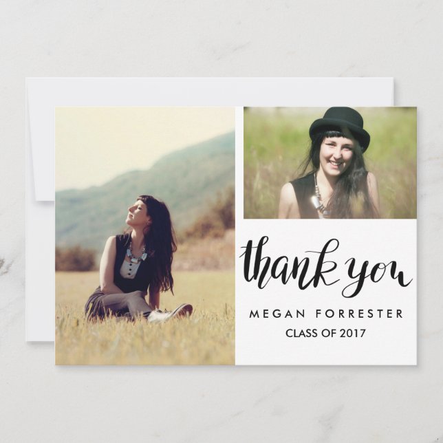 Invitación Graduación manuscrita Gracias Dos Fotografías (Anverso)