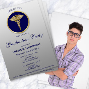 Invitación Graduación Médica Caduceo Azul   Foto