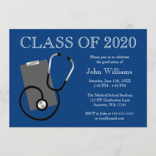 Invitación Graduación médica del azul de la escuela de