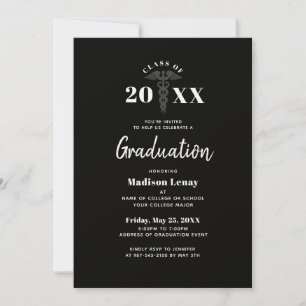 Invitación Graduación Médica moderna Médica Negra Y Blanca