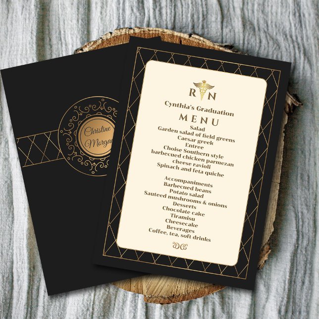 Invitación Graduación Médica Romántica Ornate Elegante de Oro ("The Golden Touch: Crafting an Elegant Medical Graduation Dinner Invitation":#receptionmenu)
