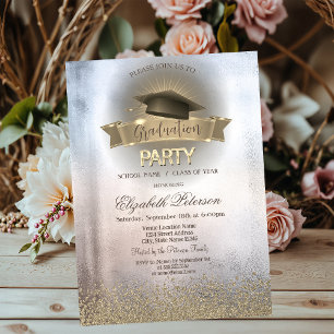 Invitación Graduación Metálica con Diamantes de Oro Falso Mod