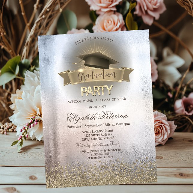 Invitación Graduación metálica de diamantes de oro de imitaci (Subido por el creador)