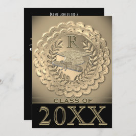Invitación Graduación metálica de oro falso