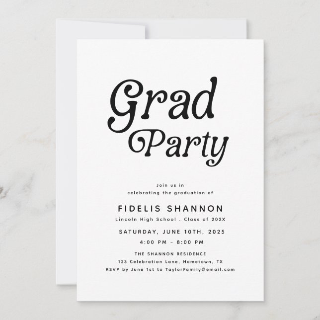 Invitación Graduación mínima de Fiesta de grado retro (Anverso)