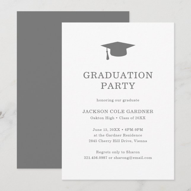 Invitación Graduación Mínima Moderna Simple (Anverso / Reverso)