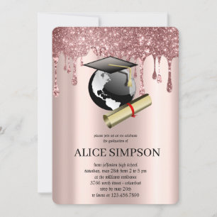 Invitación Graduación Minimalista de la Moda de oro Rosa mode
