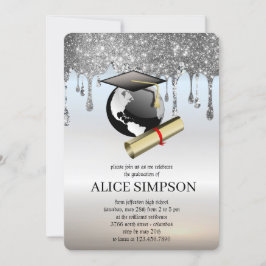 Invitación Graduación Minimalista de Moda Plata Cuta Moderna