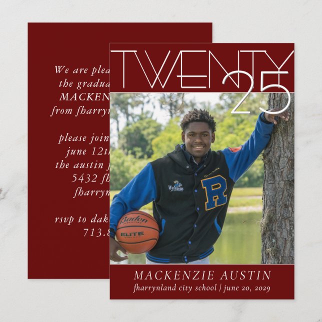 Invitación Graduación minimalista | Fotografía en blanco y ro (Anverso / Reverso)