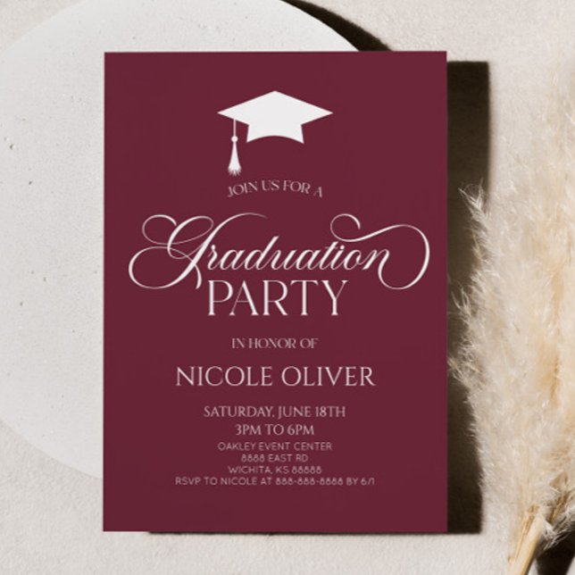 Invitación Graduación Minimalista Mínima Elegante De Borgoña (Subido por el creador)