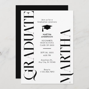 Invitación Graduación Minimalista moderna en blanco y negro