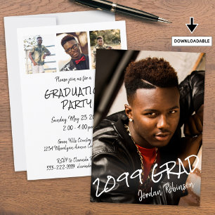 Invitación Graduación moderna 4 fotos con letra de mano