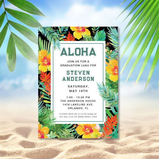 Invitación Graduación moderna Aloha Tropical Luau (Subido por el creador)