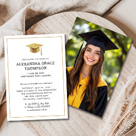 Invitación Graduación moderna con foto blanca de oro minimali