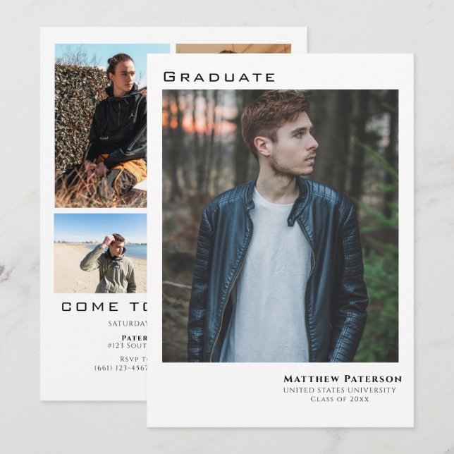Invitación Graduación moderna de 5 Collages de fotos (Anverso / Reverso)