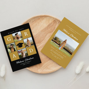 Invitación Graduación moderna de 5 Collages de fotos en negro