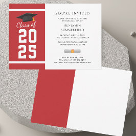 Invitación Graduación moderna de blanco rojo 2025