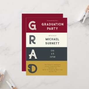 Invitación Graduación moderna de Borgoña a rayas
