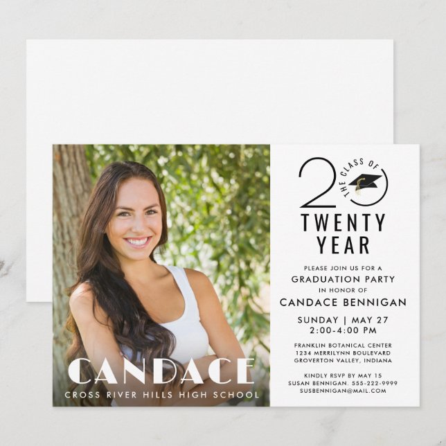 Invitación Graduación moderna de clase elegante Foto de año (Anverso / Reverso)