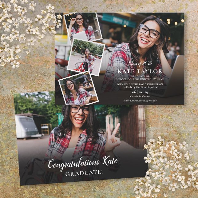 Invitación Graduación moderna de Collage de fotos (Modern Photo Collage Graduation Invitation)
