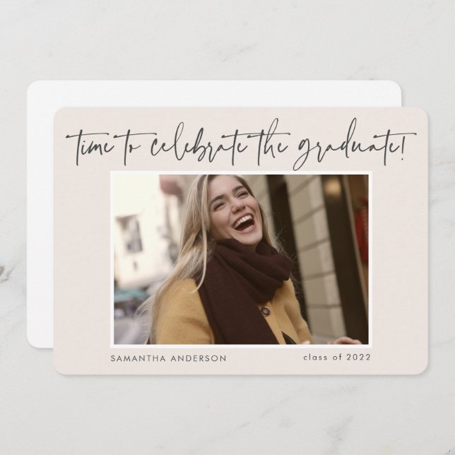 Invitación Graduación moderna de escritura manuscrita Foto 20 (Anverso / Reverso)