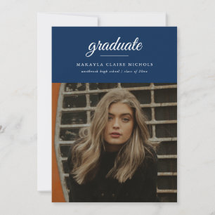 Invitación Graduación moderna de escritura simple azul de fot