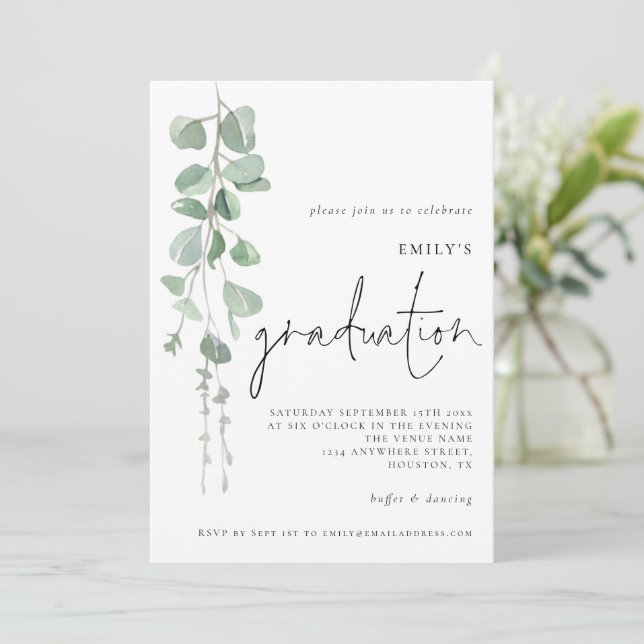 Invitación Graduación moderna de Eucalyptus Script 2024 (Anverso de pie)