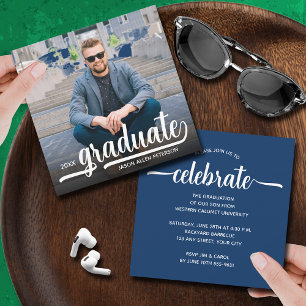 Invitación Graduación moderna de foto azul