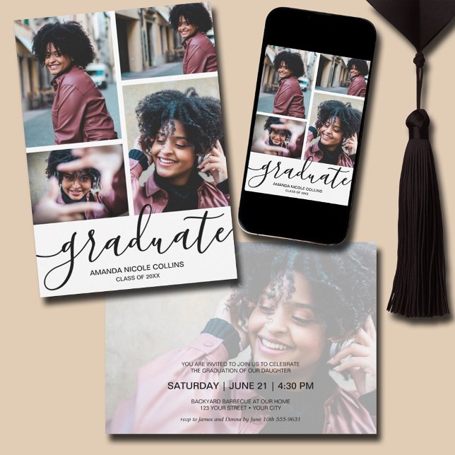Invitación Graduación moderna de fotografía (Modern Photo Graduation Invitations - PRINTED and/or INSTANT DOWNLOAD)