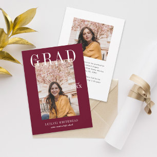 Invitación Graduación moderna de fotografía Borgoña