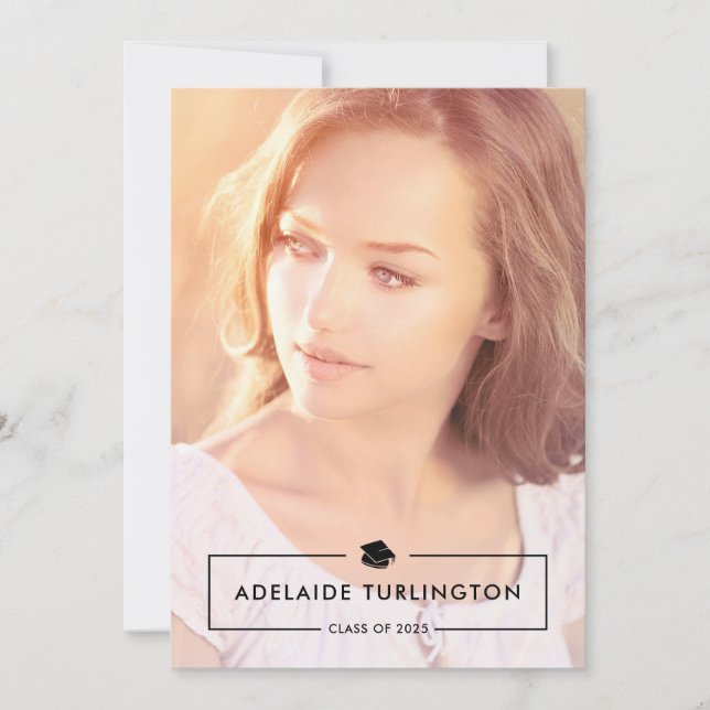 Invitación Graduación moderna de fotografía completa en negro (Anverso)