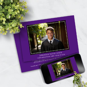 Invitación Graduación moderna de fotografía morada oscura osc