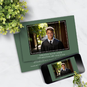 Invitación Graduación moderna de fotografía verde de sabio si