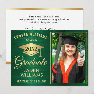 Invitación Graduación moderna de fotografías verdes doradas