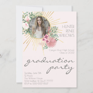 Invitación Graduación moderna de fotos en color rosa en Rubor