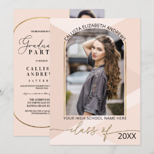 Invitación Graduación moderna de fotos geométricas rosadas de