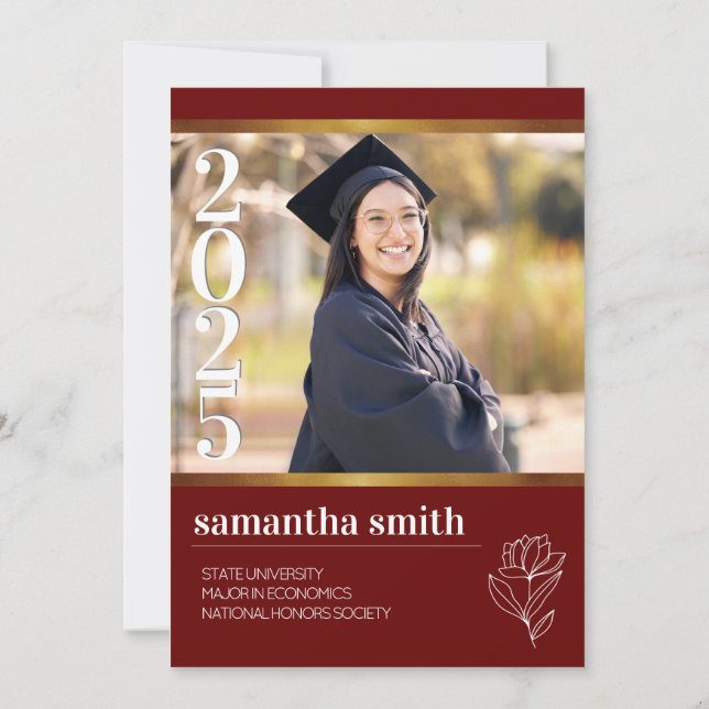 Invitación Graduación moderna de fotos rojas (Reverso)