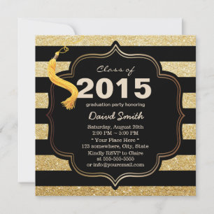 Invitación Graduación moderna de franjas de oro y negro