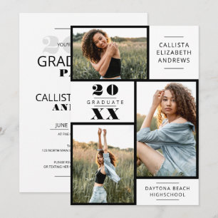 Invitación Graduación moderna de la cuadrícula fotográfica ne