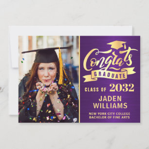 Invitación Graduación moderna de la foto de Golden Purple
