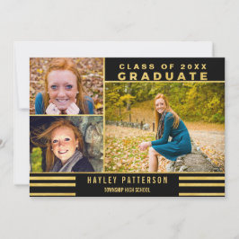 Invitación Graduación moderna de la foto de las rayas negras