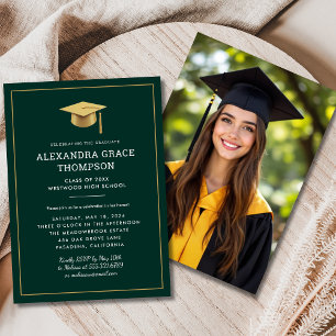 Invitación Graduación moderna de la foto verde oro minimalist