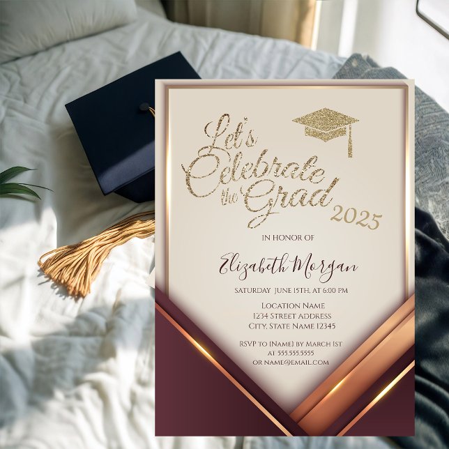 Invitación Graduación moderna de Purpurina Cap Burgundy Gradu (Subido por el creador)