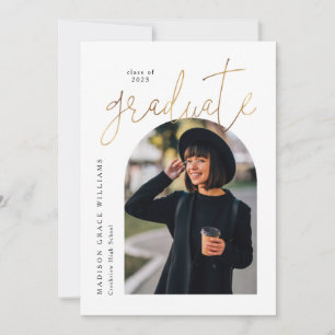 Invitación Graduación moderna del Arco de Oro Blanco