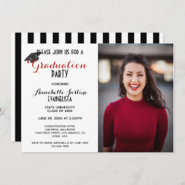 Invitación Graduación moderna en franjas blanco y negro