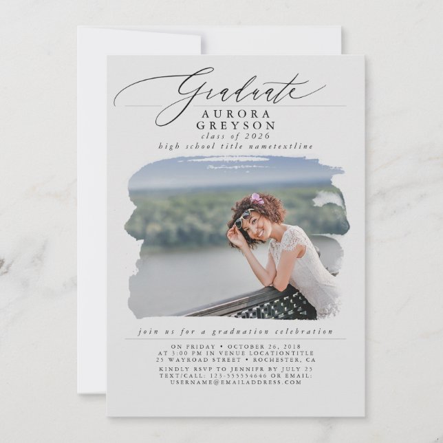 Invitación Graduación Moderna Foto Mínima (Anverso)