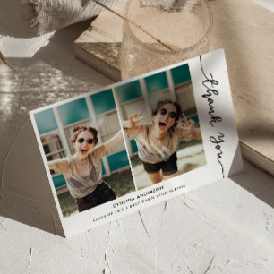 Invitación Graduación Moderna Gracias Collage de fotos Script