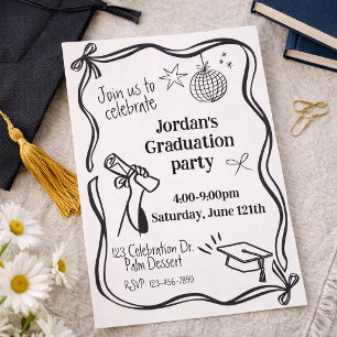 Invitación Graduación Moderna, Graduado Minimalista, Dibujado