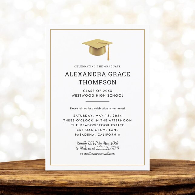 Invitación Graduación moderna minimalista de oro blanco (Subido por el creador)