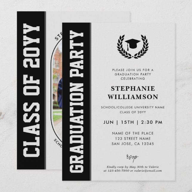 Invitación Graduación moderna negrita y Minimalista de fotogr (Anverso / Reverso)